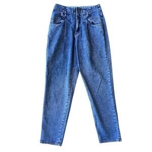 Vintage Bugle Boy Womens High Waisted Pleated Acid Wash Tapered Jeans Size 9